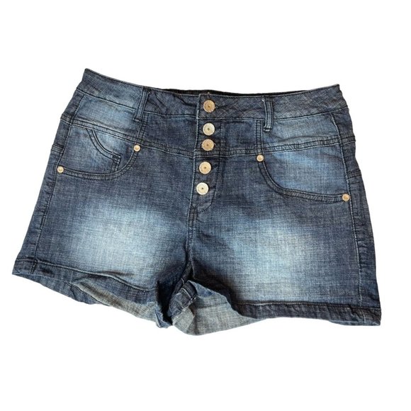 Almost Famous Womens Denim Shorts Buttonfly Streetwear Summer Fashion Blue SZ 13 - Picture 1 of 8